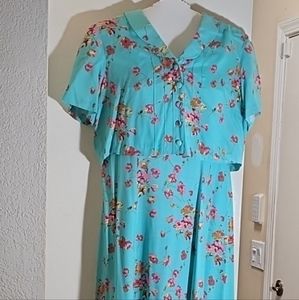 Karin Stevens Vintage Aqua Floral Secretary Dress